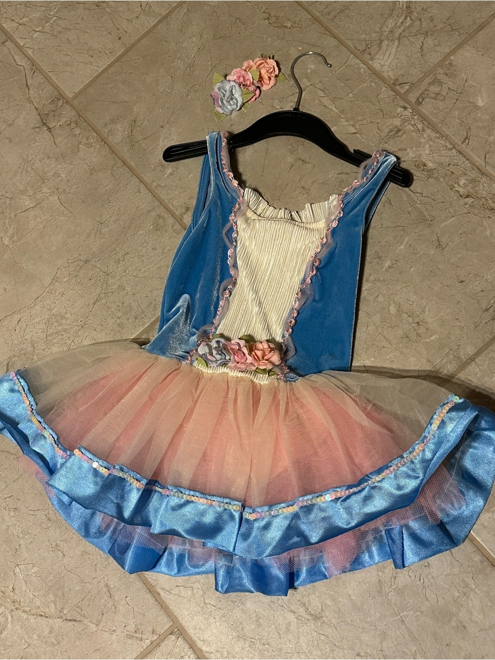 Curtain Call Costume girls dance size CSM blue white flowers